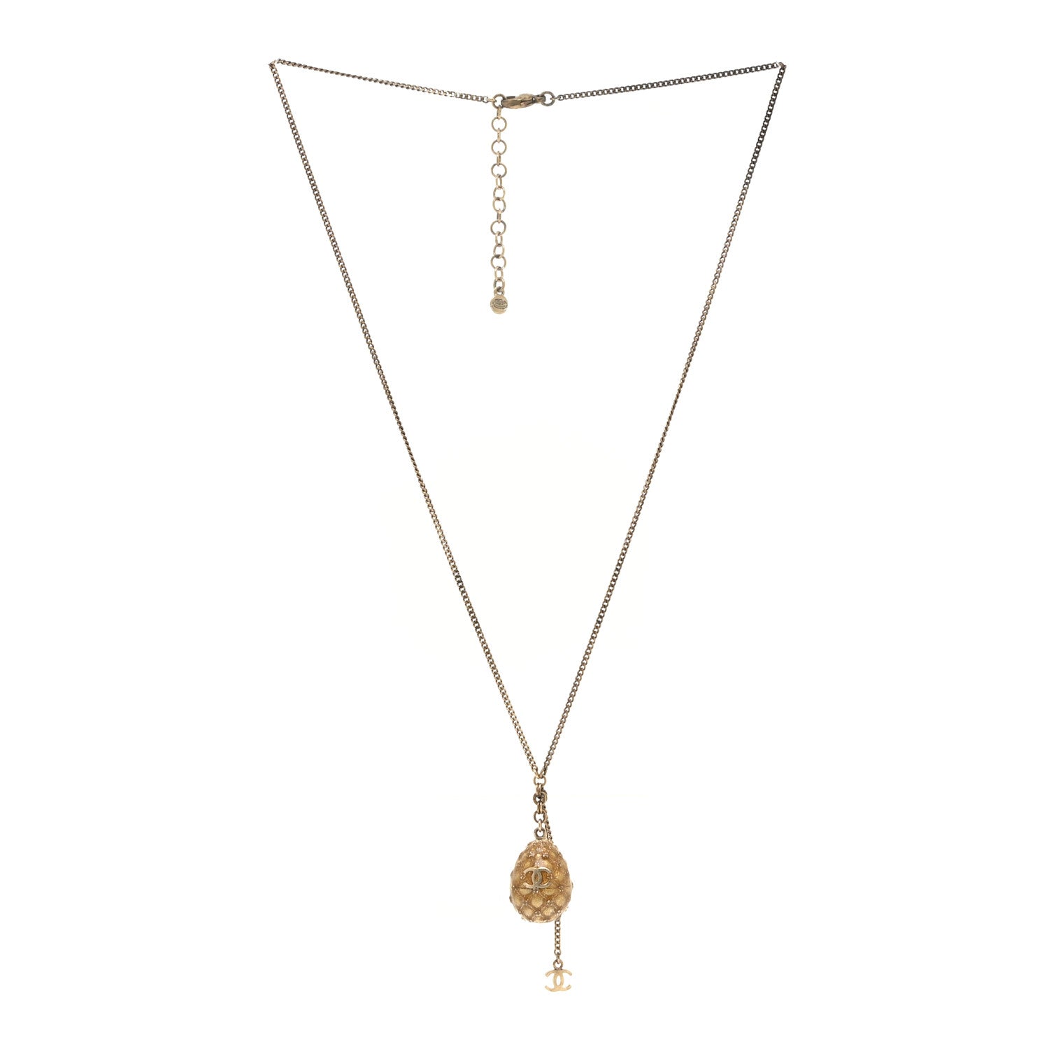 Chanel Metal Enamel CC Quilted Egg Necklace Gold 3 of 5