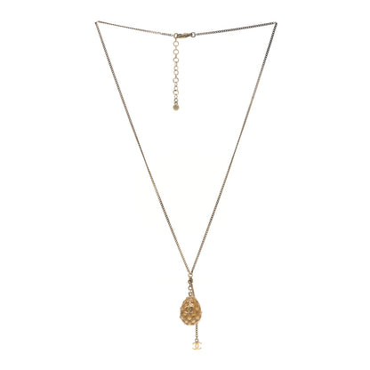 Chanel Metal Enamel CC Quilted Egg Necklace Gold 3 of 5