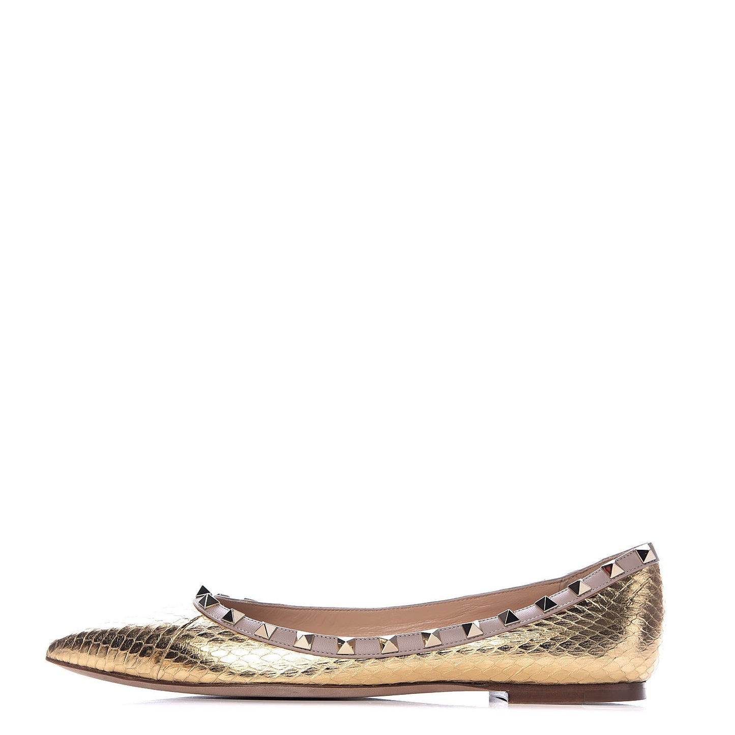 Metallic Watersnake Rockstud Ballerina Flats 39 Gold Poudre