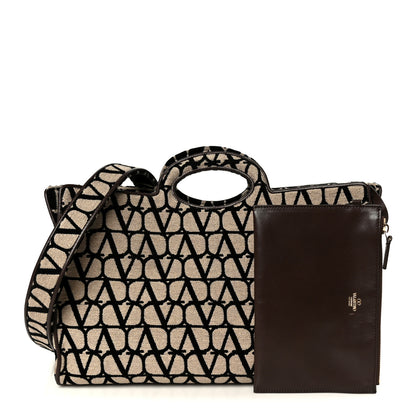 Valentino Garavani Toile Iconographe Goatskin Le Troisieme Shopping Bag Naturale Black Fondant 3 of 11