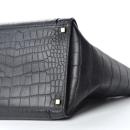 Celine Crocodile Embossed Calfskin Medium Phantom Luggage Black 11 of 15