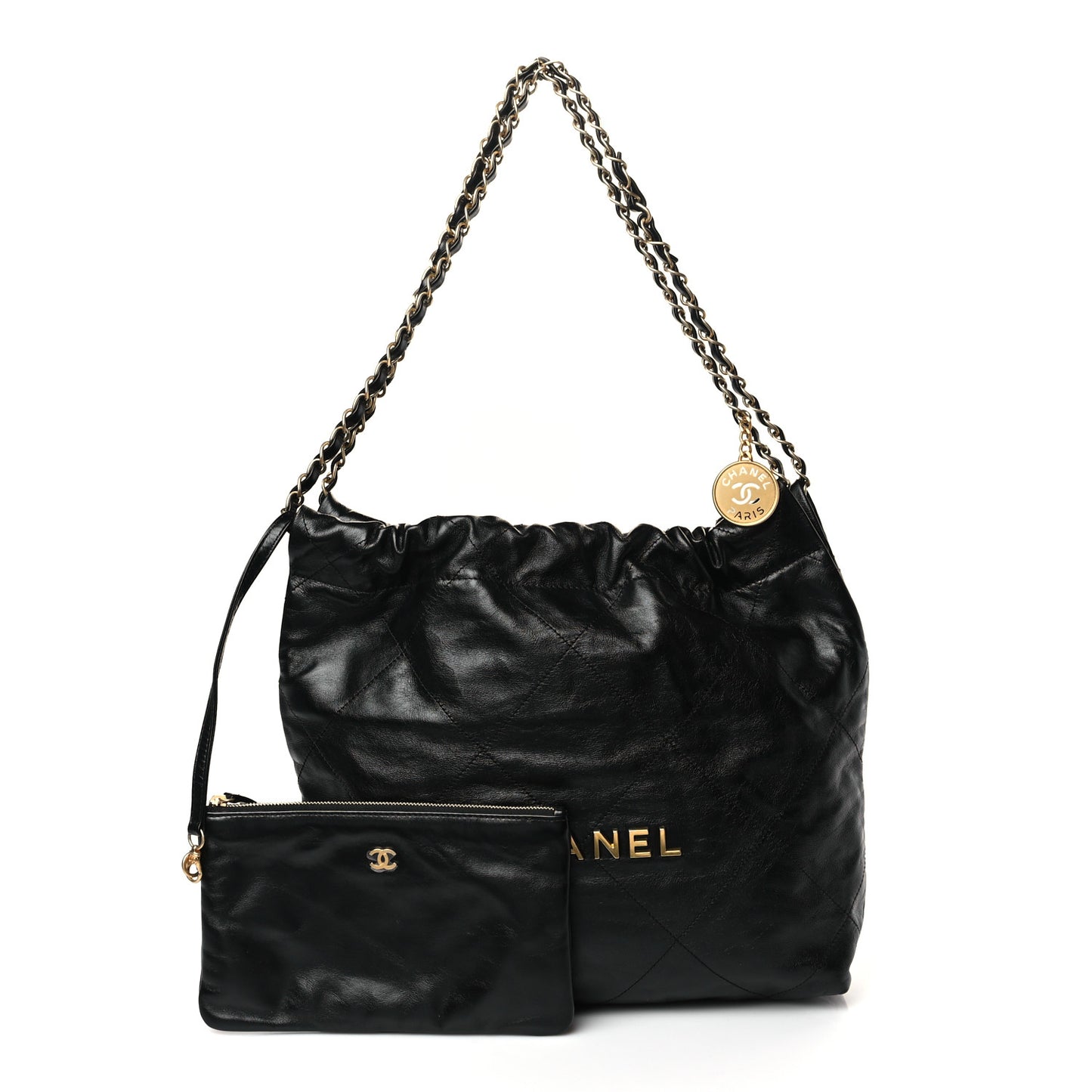 Shiny Calfskin Quilted Small Chanel 22 Black