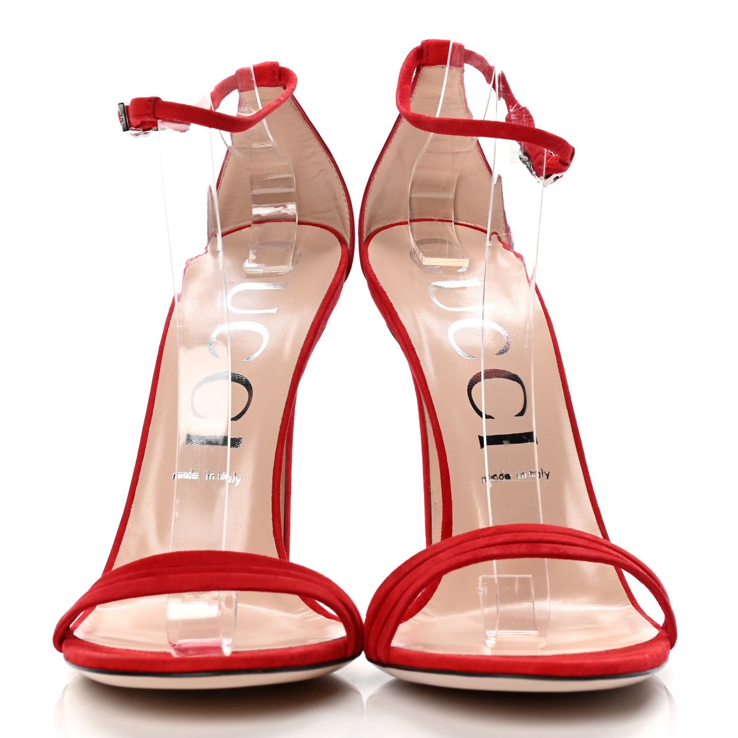 Kid Scamosciato GG Ankle Strap High Heel Sandals 42 Hibiscus Red