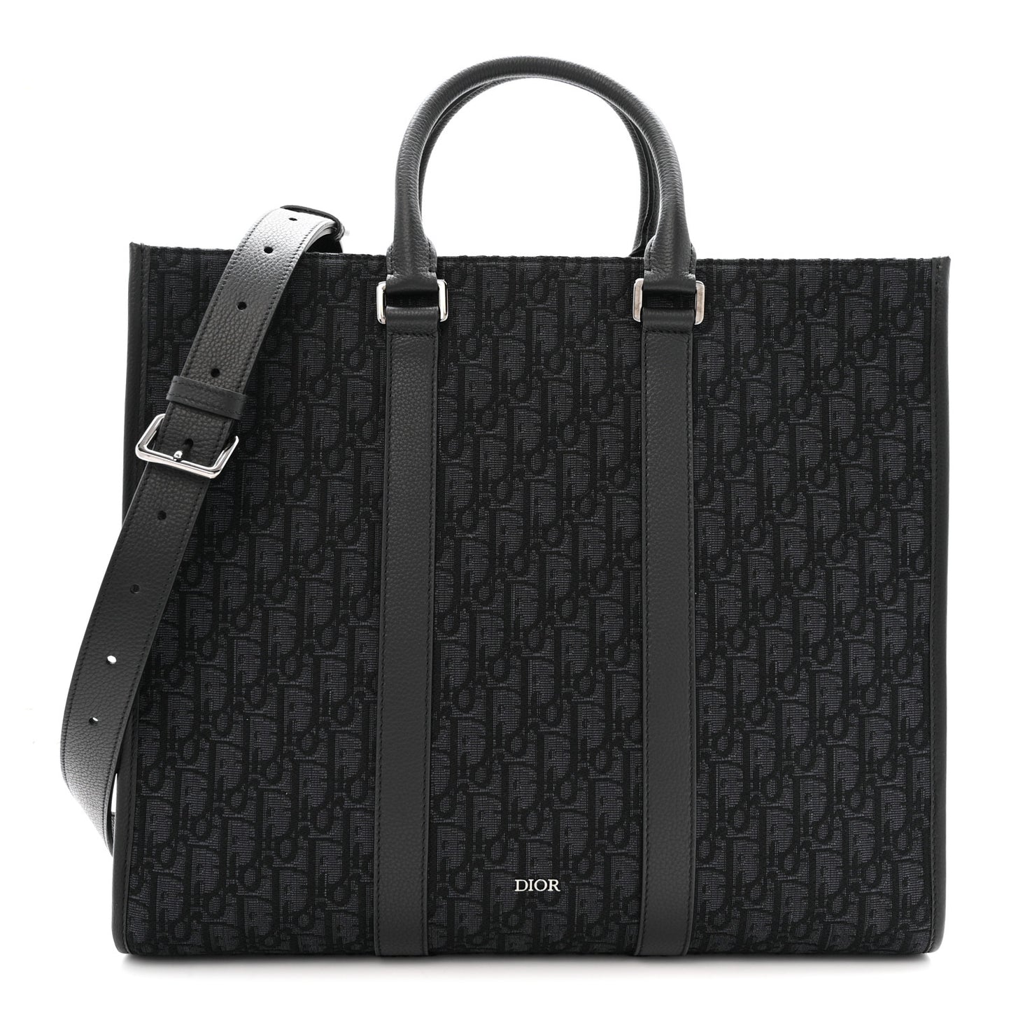 Oblique Grained Calfskin East West Tote Black