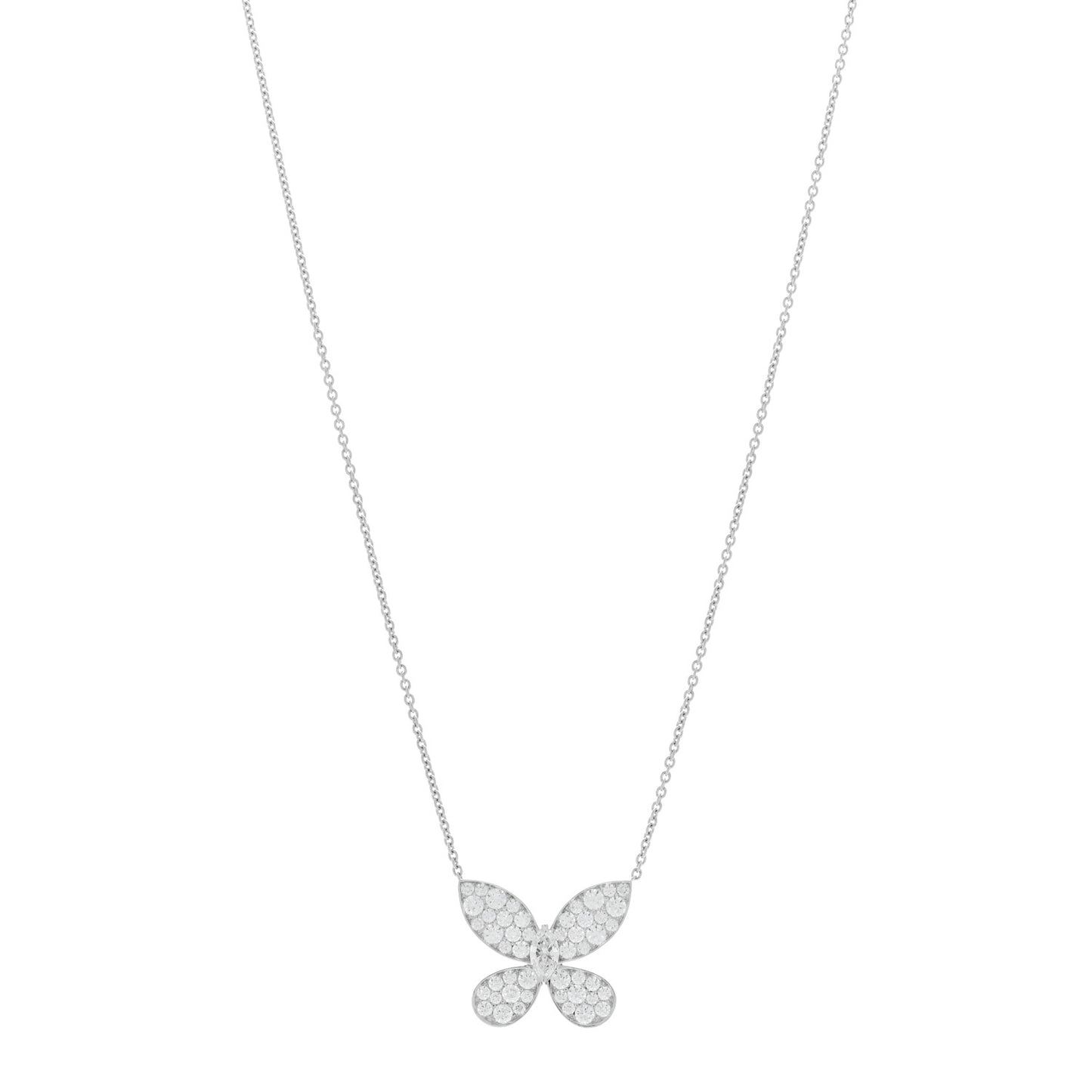 18K White Gold Diamond Butterfly Pendant Pave Necklace