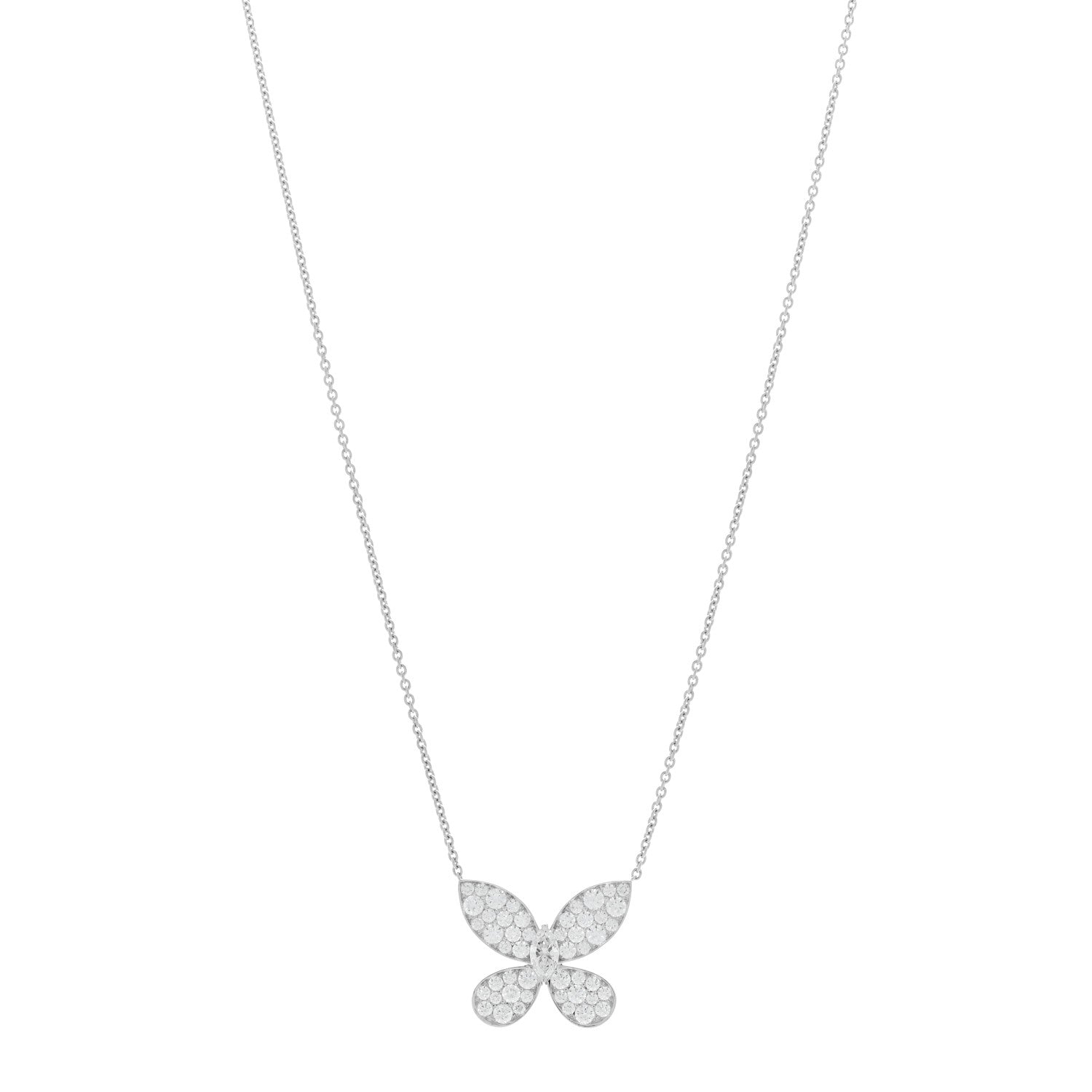 Graff 18K White Gold Diamond Butterfly Pendant Pave Necklace 1 of 5