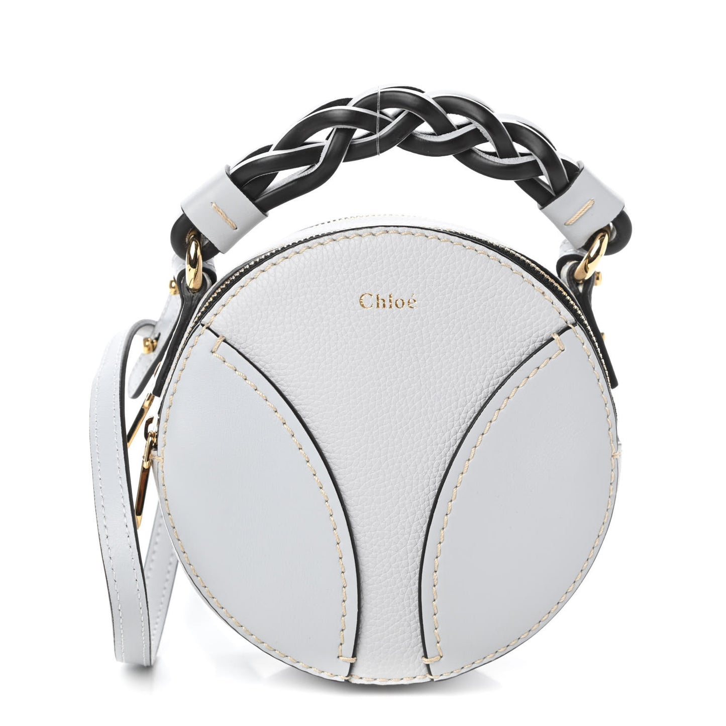 Grained Shiny Calfskin Mini Round Daria Bag Light Cloud