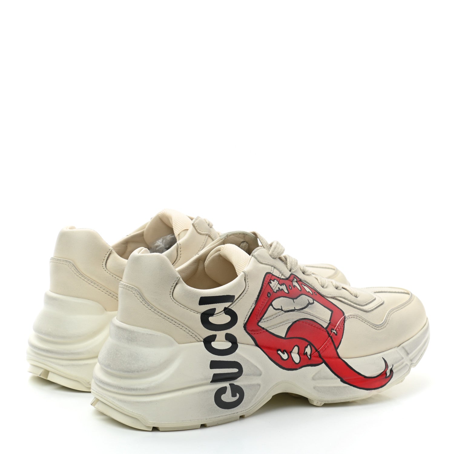 Gucci Calfskin Mouth Print Womens Rhyton Sneakers 38 Ivory 3 of 9