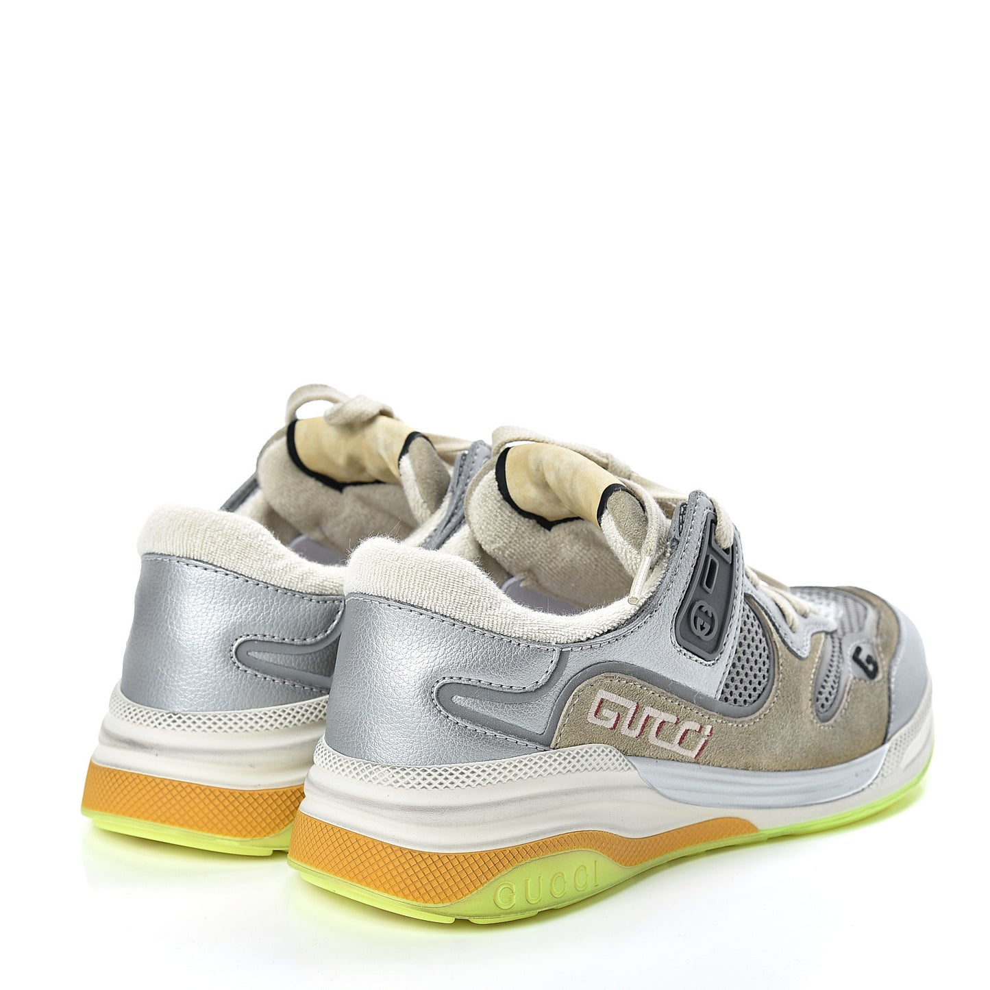 Metallic Calfskin Suede Womens Ultrapace Sneakers 35.5 Silver Oatmeal