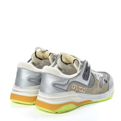 Gucci Metallic Calfskin Suede Womens Ultrapace Sneakers 35.5 Silver Oatmeal 4 of 10