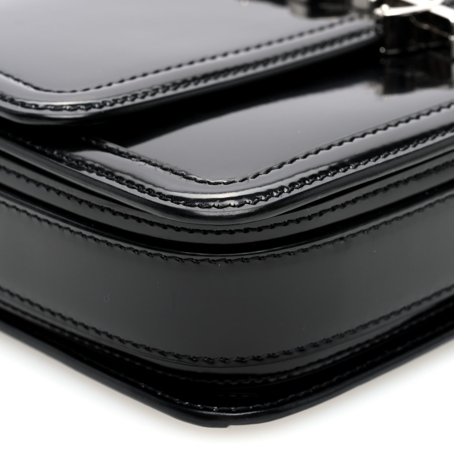 Saint Laurent Glazed Calfskin Monogram Medium Solferino Satchel Black 8 of 9