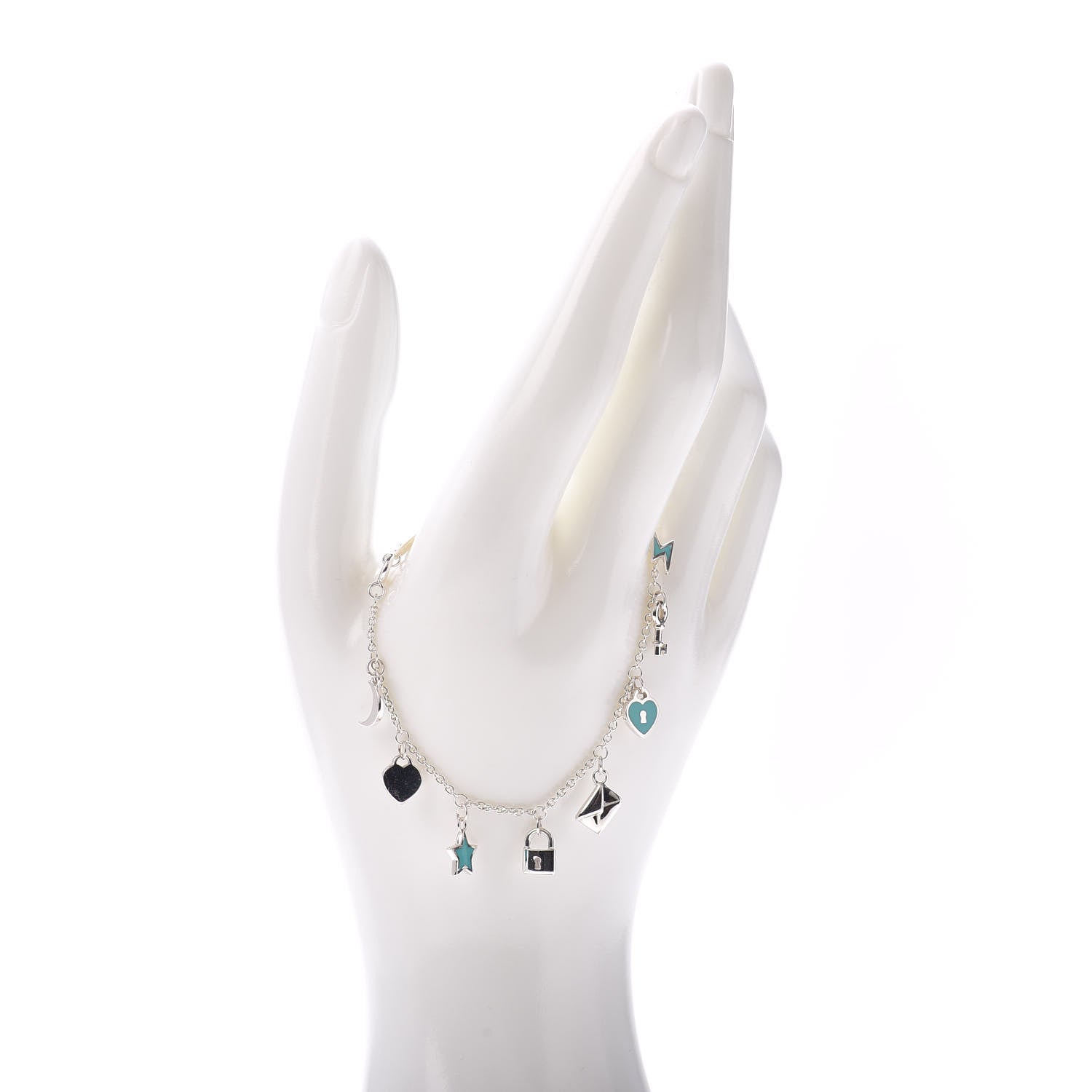 Tiffany Sterling Silver Enamel Love Notes Charm Bracelet Blue 2 of 4
