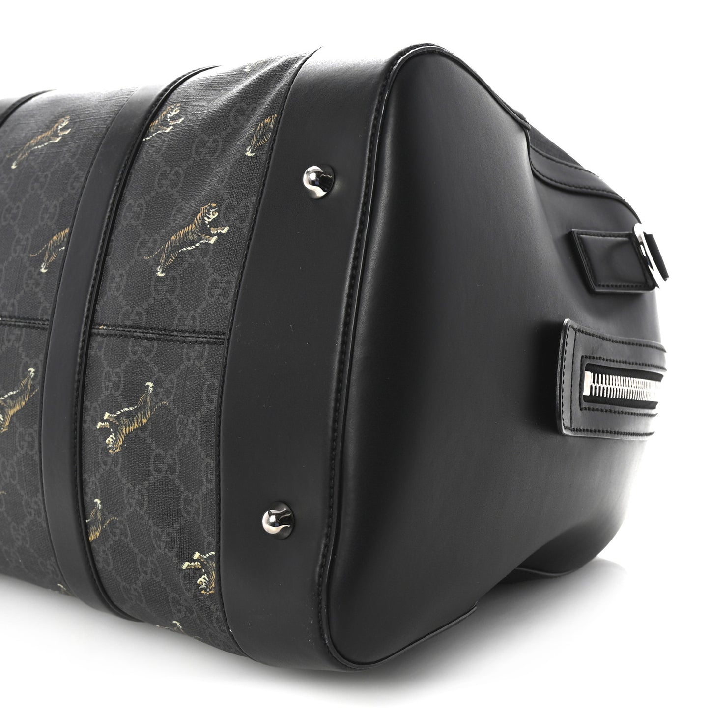 GG Supreme Monogram Calfskin Web Tigers Medium Carry On Duffle Bag Black Multicolor