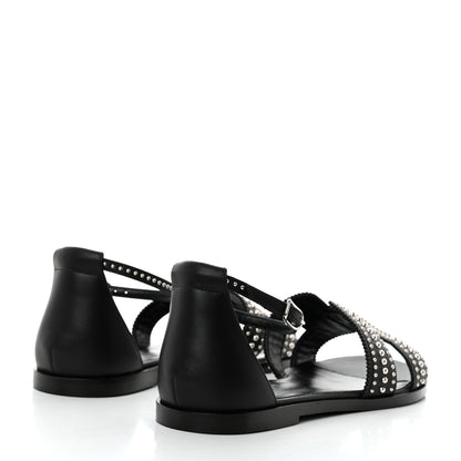 Hermes Calfskin Studded Santorini Sandals 37.5 Black 4 of 8