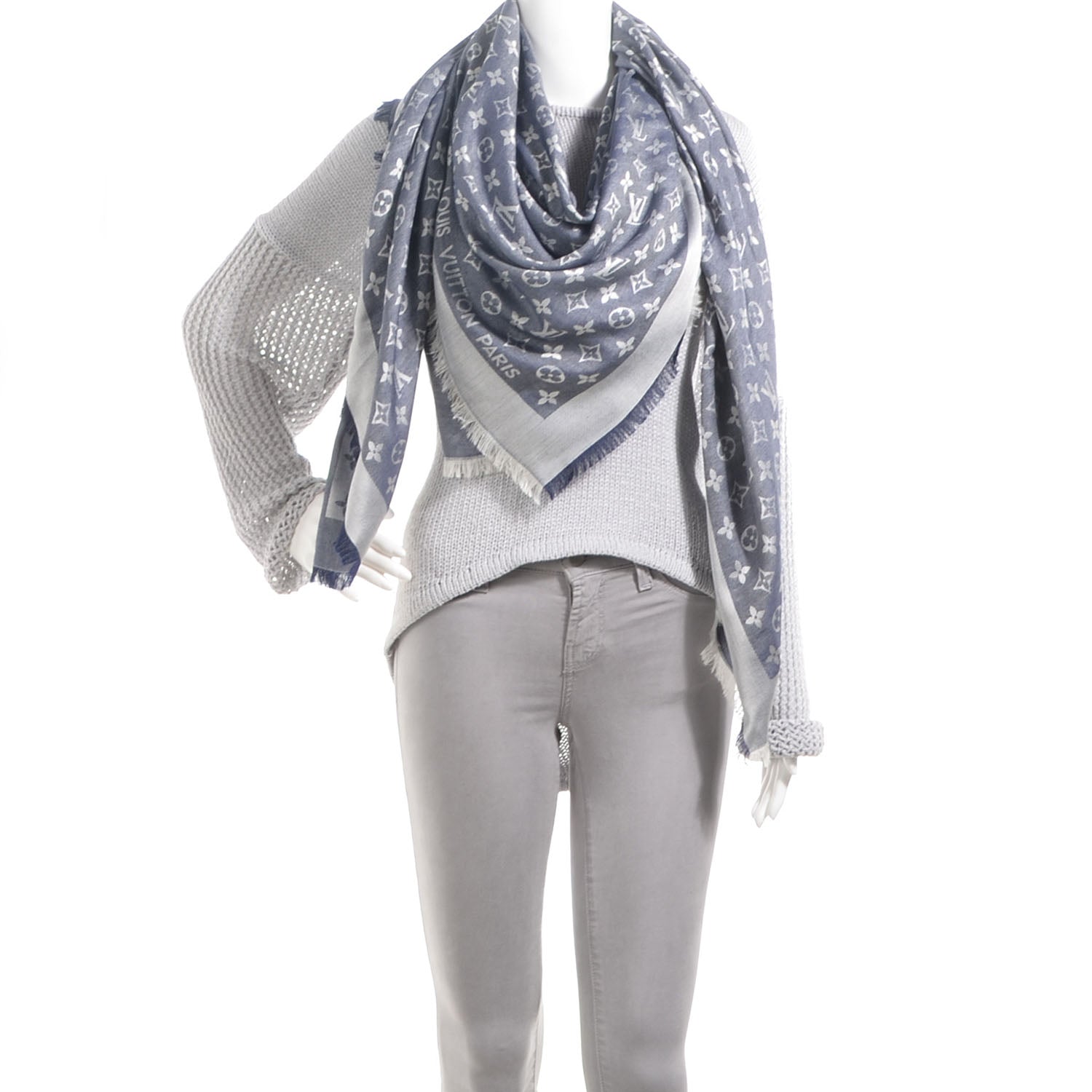 Louis Vuitton Silk Wool Monogram Denim Shawl Blue 2 of 5