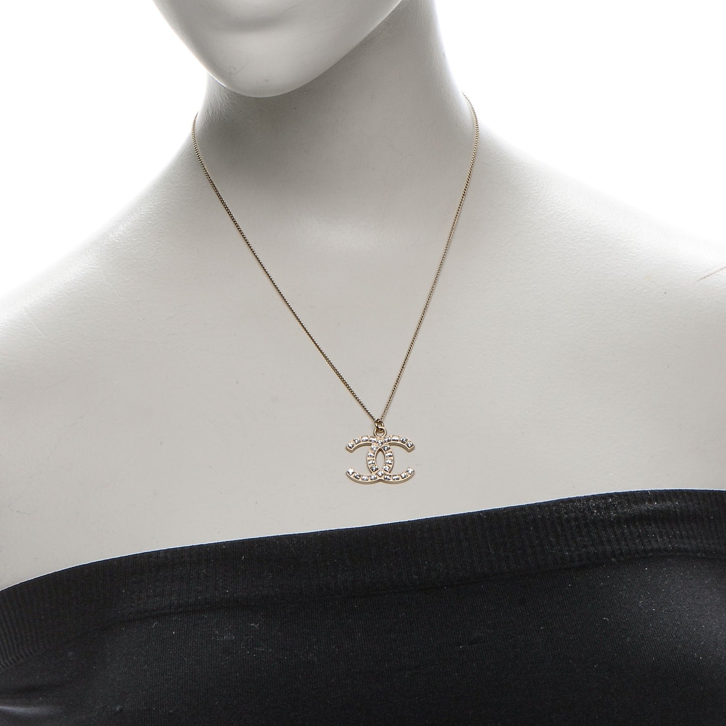 Baguette Crystal CC Necklace Light Gold