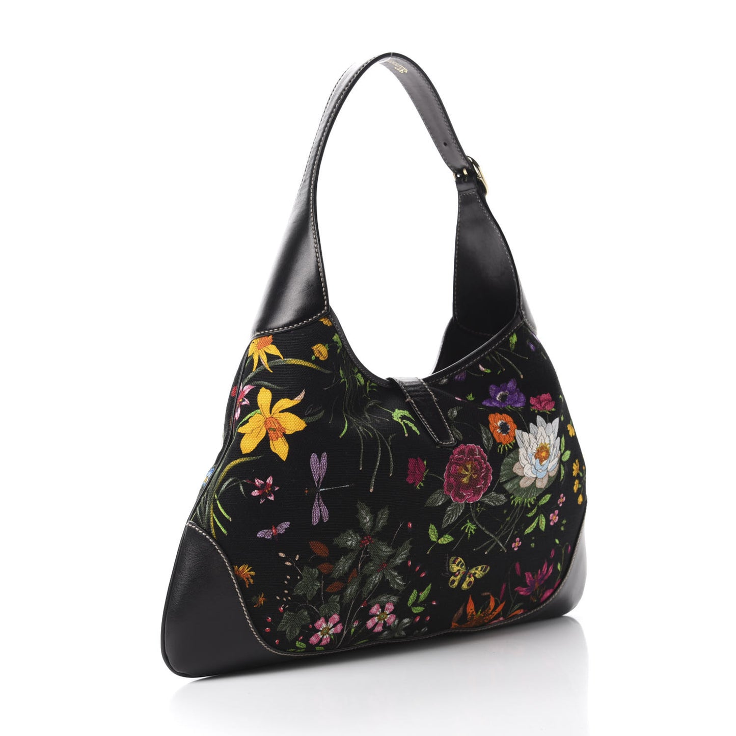 Canvas Floral Flora Medium Jackie O Bouvier Hobo Black