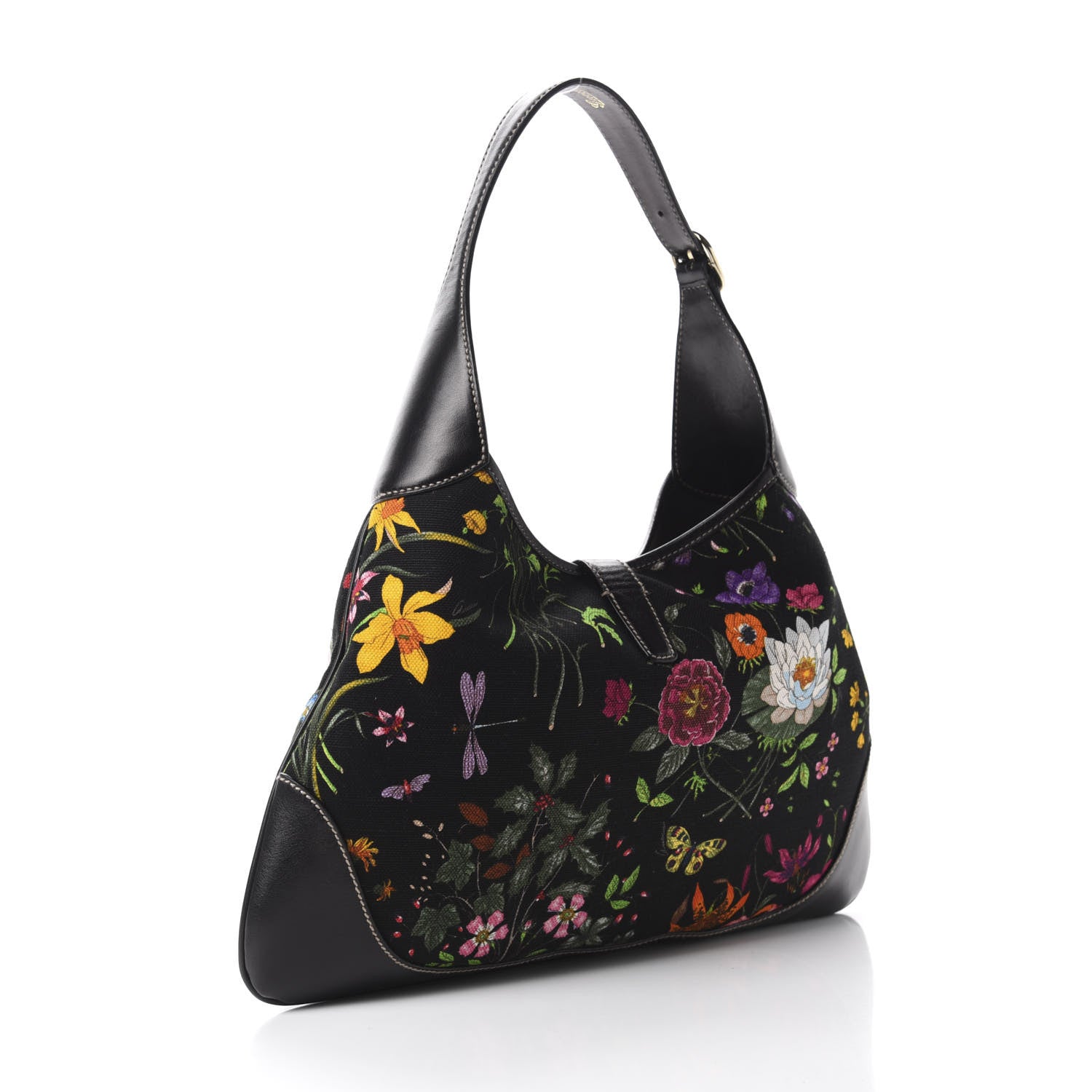 Gucci Canvas Floral Flora Medium Jackie O Bouvier Hobo Black 3 of 12