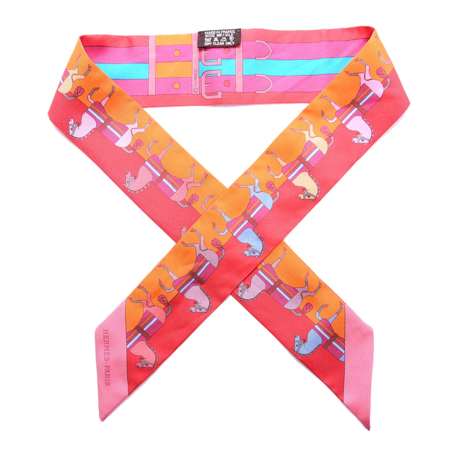 Hermes Silk Rocabar Twilly Orange Rouge Framboise 1 of 5
