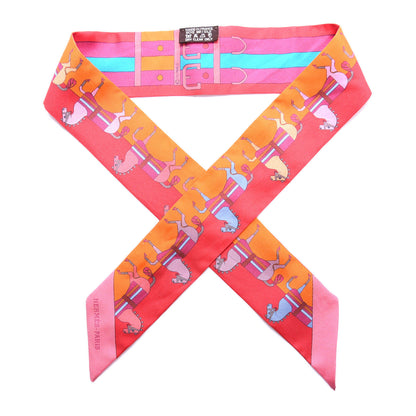 Hermes Silk Rocabar Twilly Orange Rouge Framboise 1 of 5