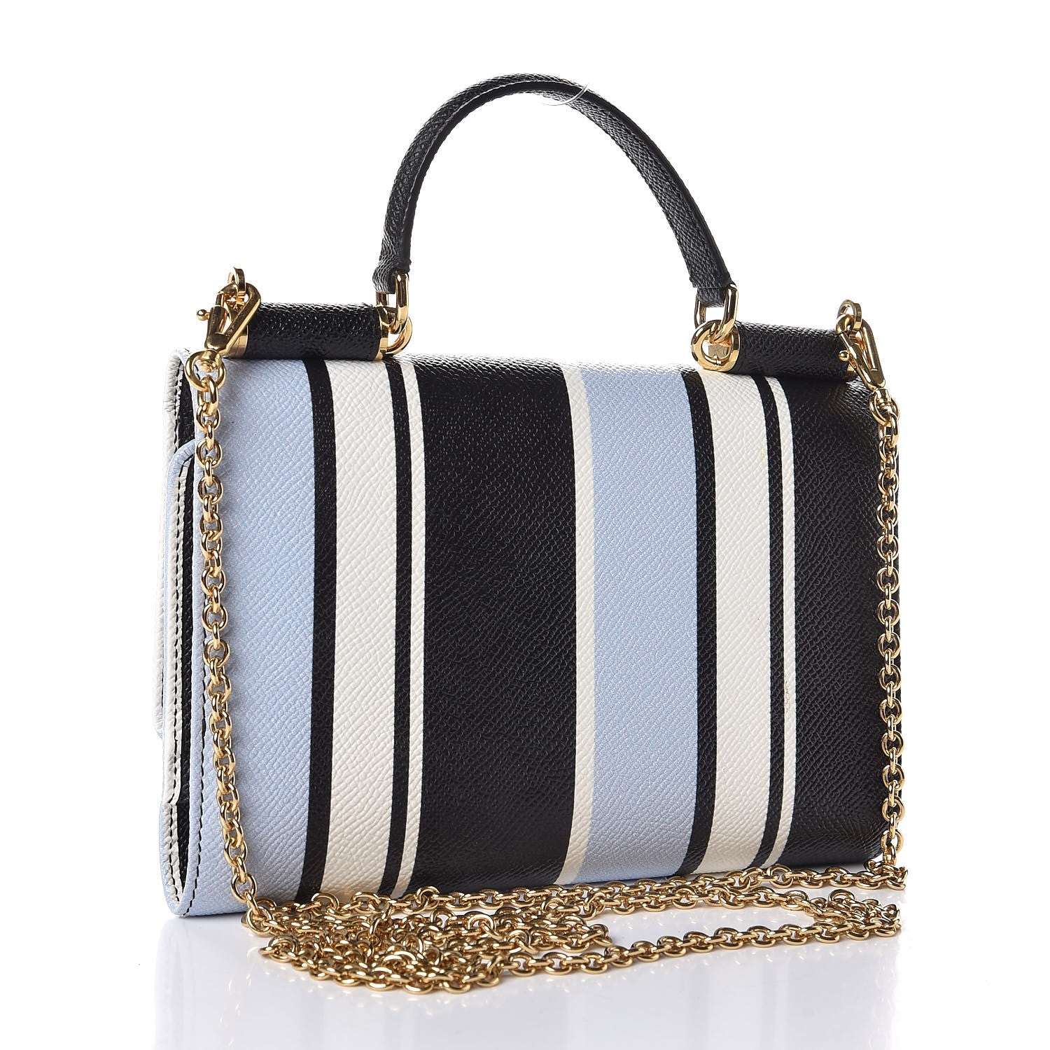 Dolce & Gabbana Dauphine Stripe Gloss Chain Strap Phone Bag Blue 3 of 9