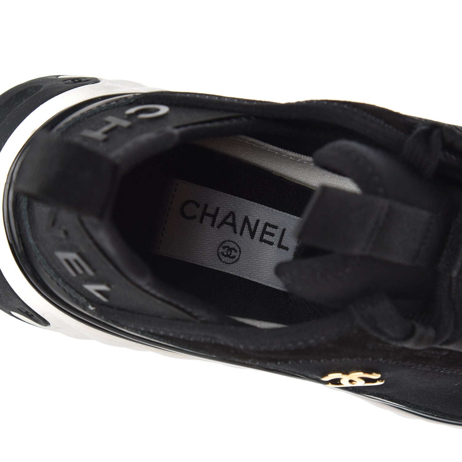 Chanel Velvet Calfskin Mixed Fibers CC Sneakers 38.5 Black 6 of 17