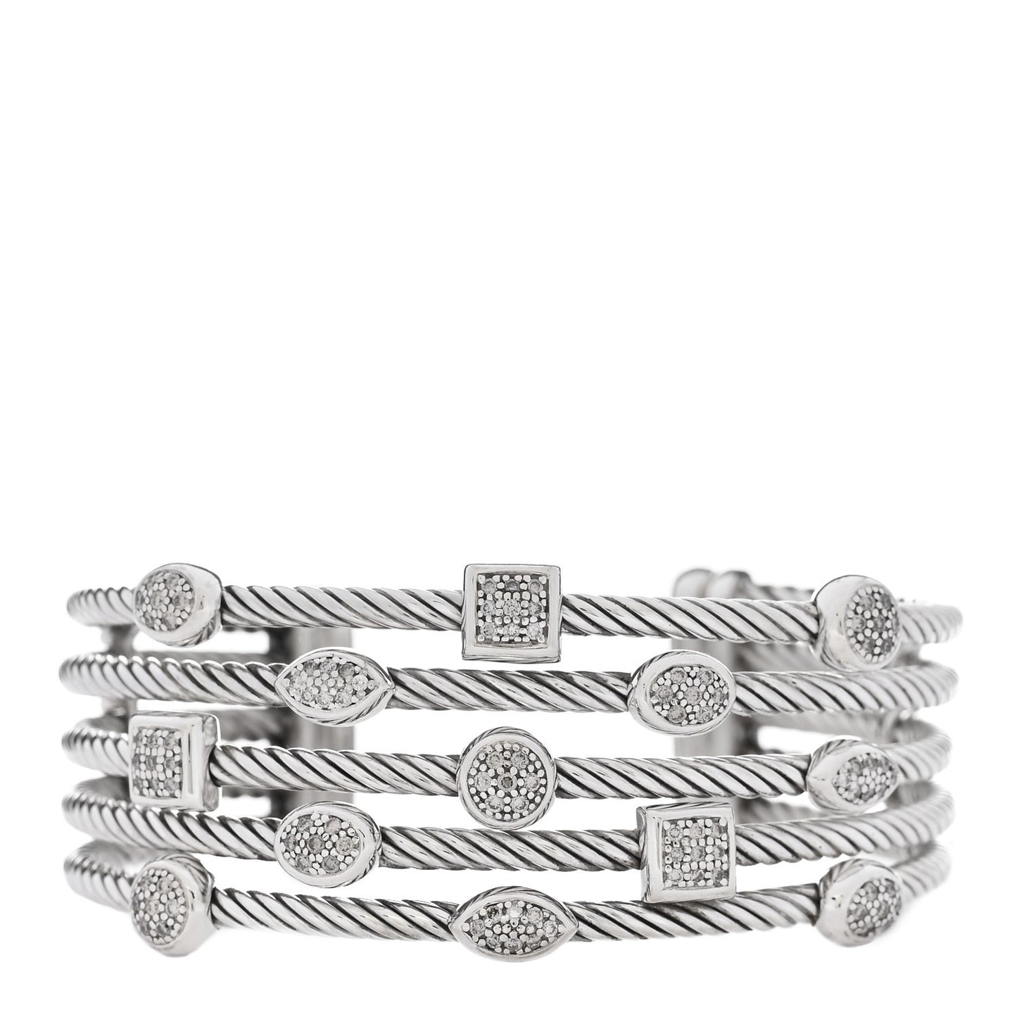 Sterling Silver Diamond Five Row Confetti Cuff Bracelet