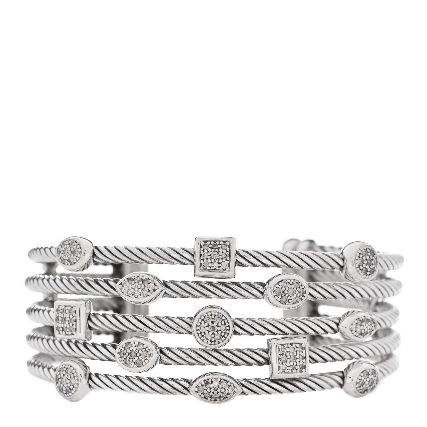 David Yurman Sterling Silver Diamond Five Row Confetti Cuff Bracelet 1 of 4