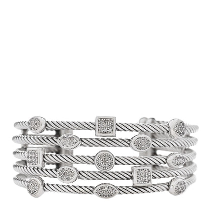David Yurman Sterling Silver Diamond Five Row Confetti Cuff Bracelet 1 of 4