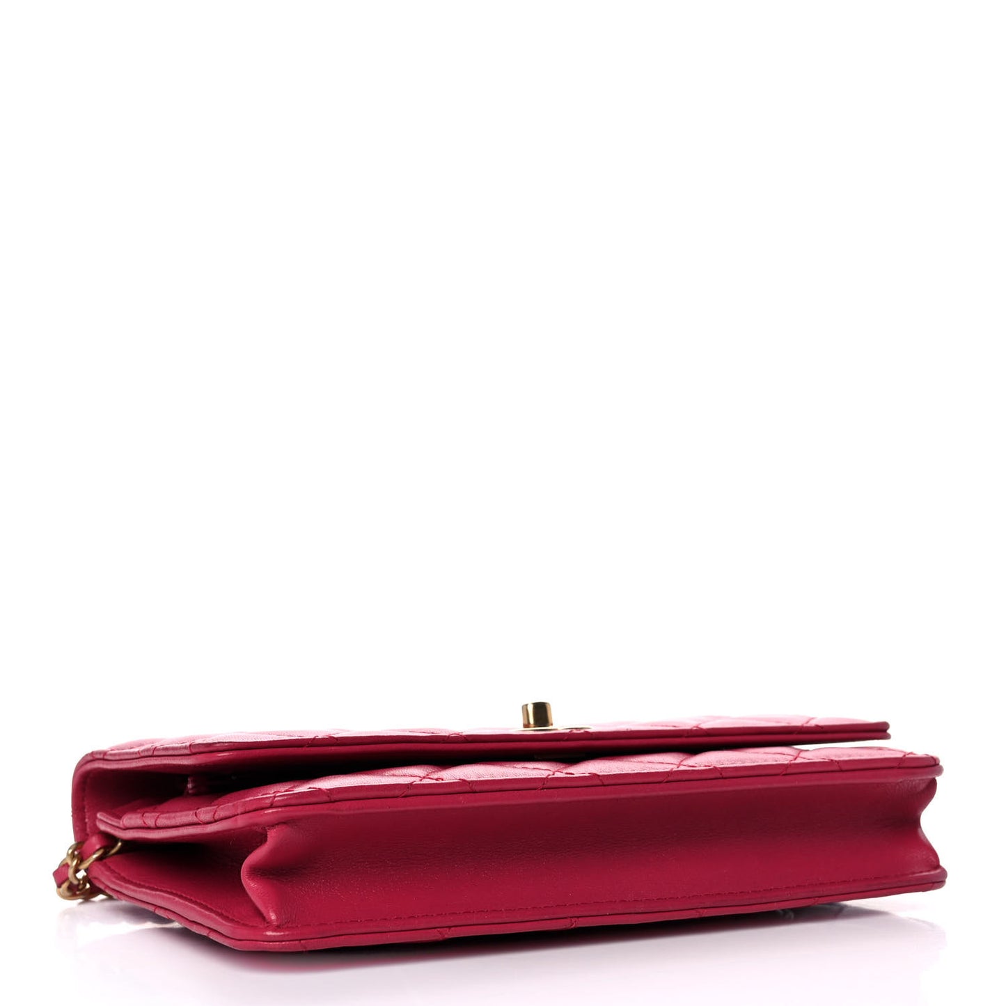 Lambskin Quilted CC Pearl Crush Wallet on Chain WOC Dark Pink