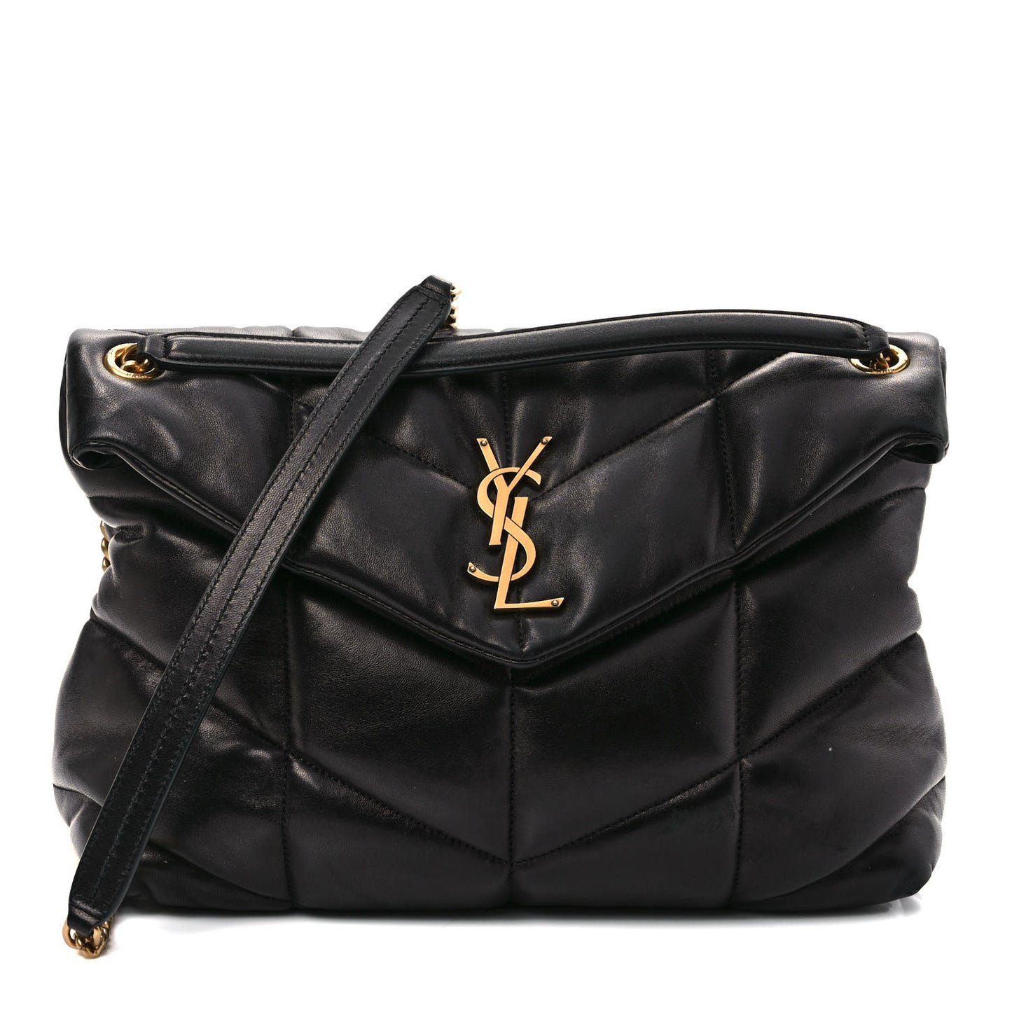 Lambskin Quilted Medium Loulou Puffer Monogram Chain Satchel Black