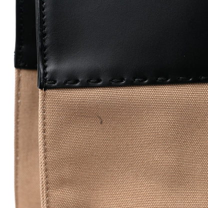 Fendi Canvas Vitello King Logo Embroidered East West Shopper Tote Sand Black 17 of 20