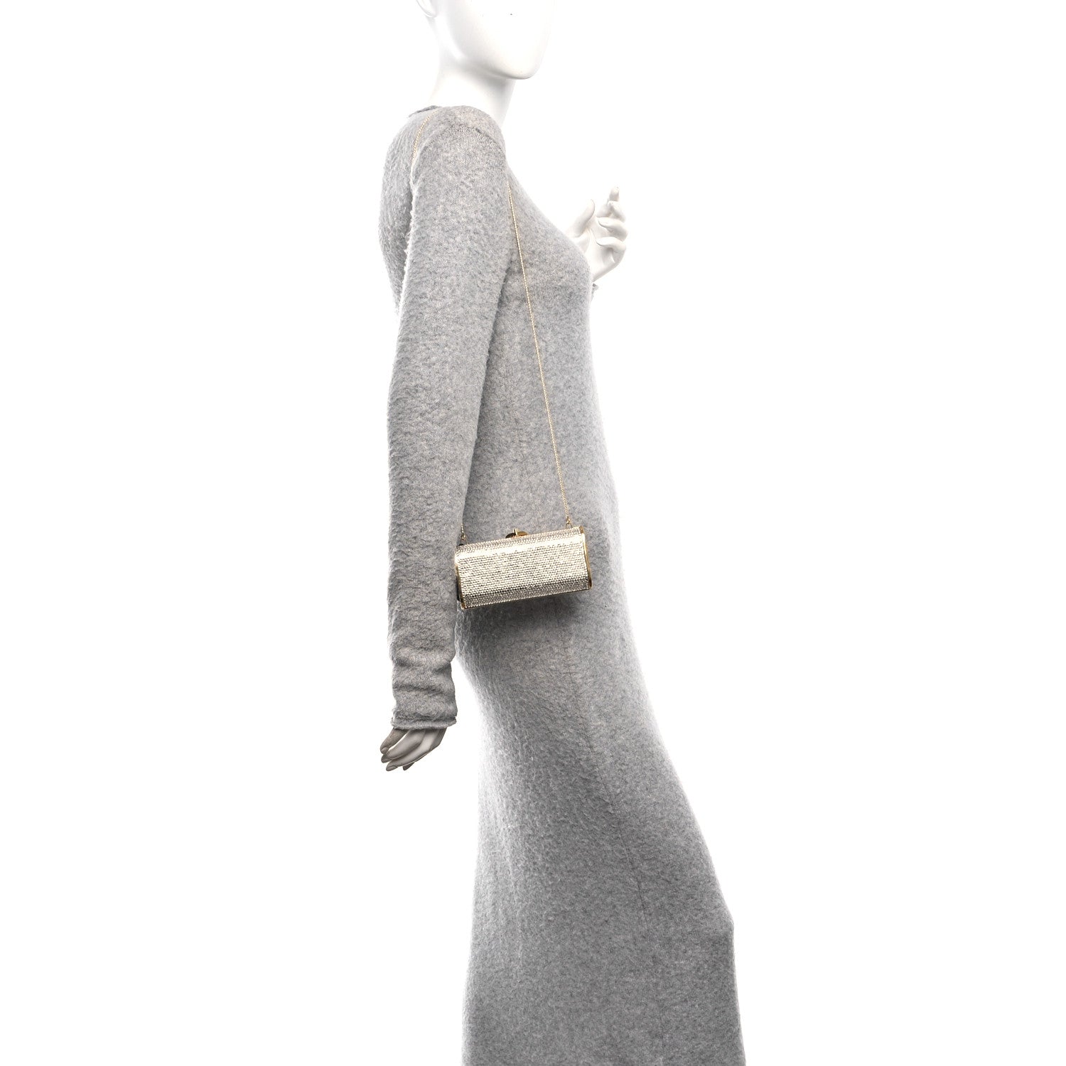 Judith Leiber Swarovski Crystal Minaudiere Clutch Silver Gold 2 of 11