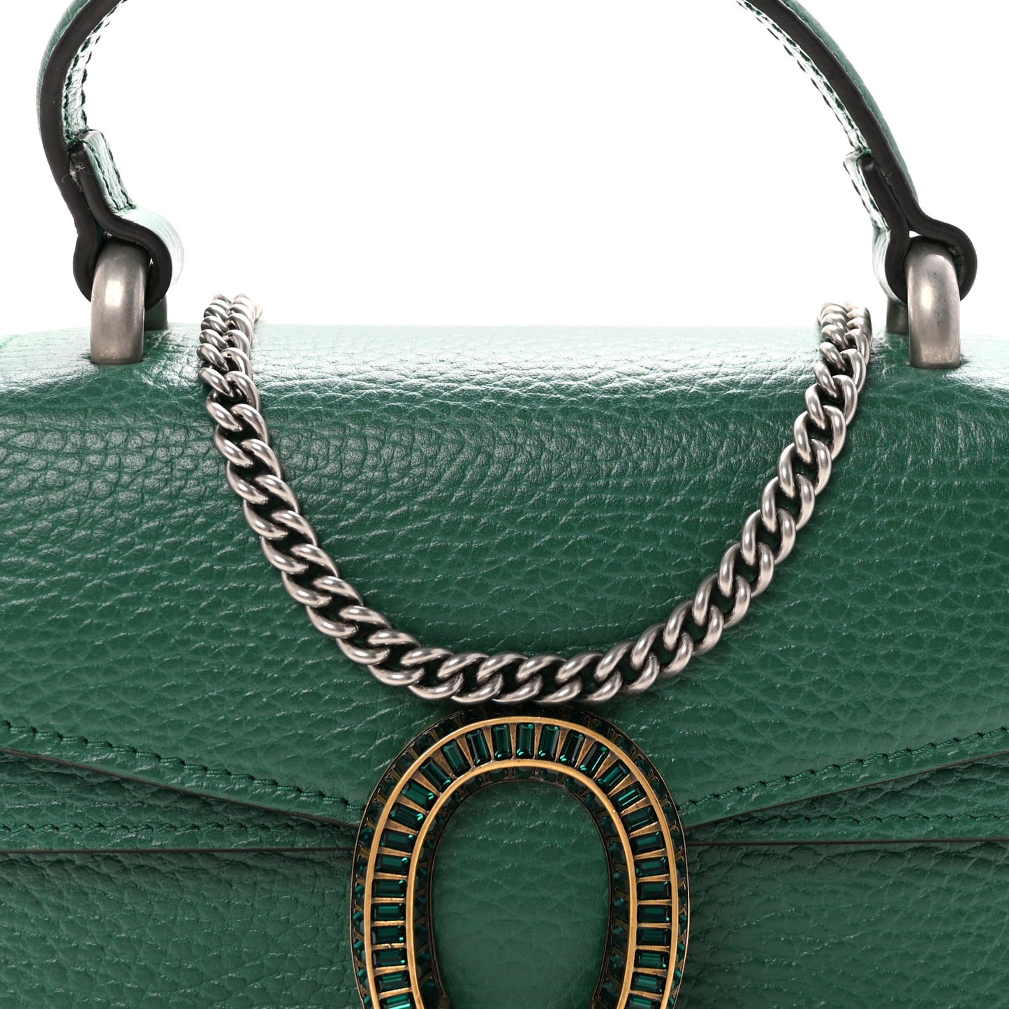 Dollar Calfskin Crystal Mini Dionysus Top Handle Bag Emerald