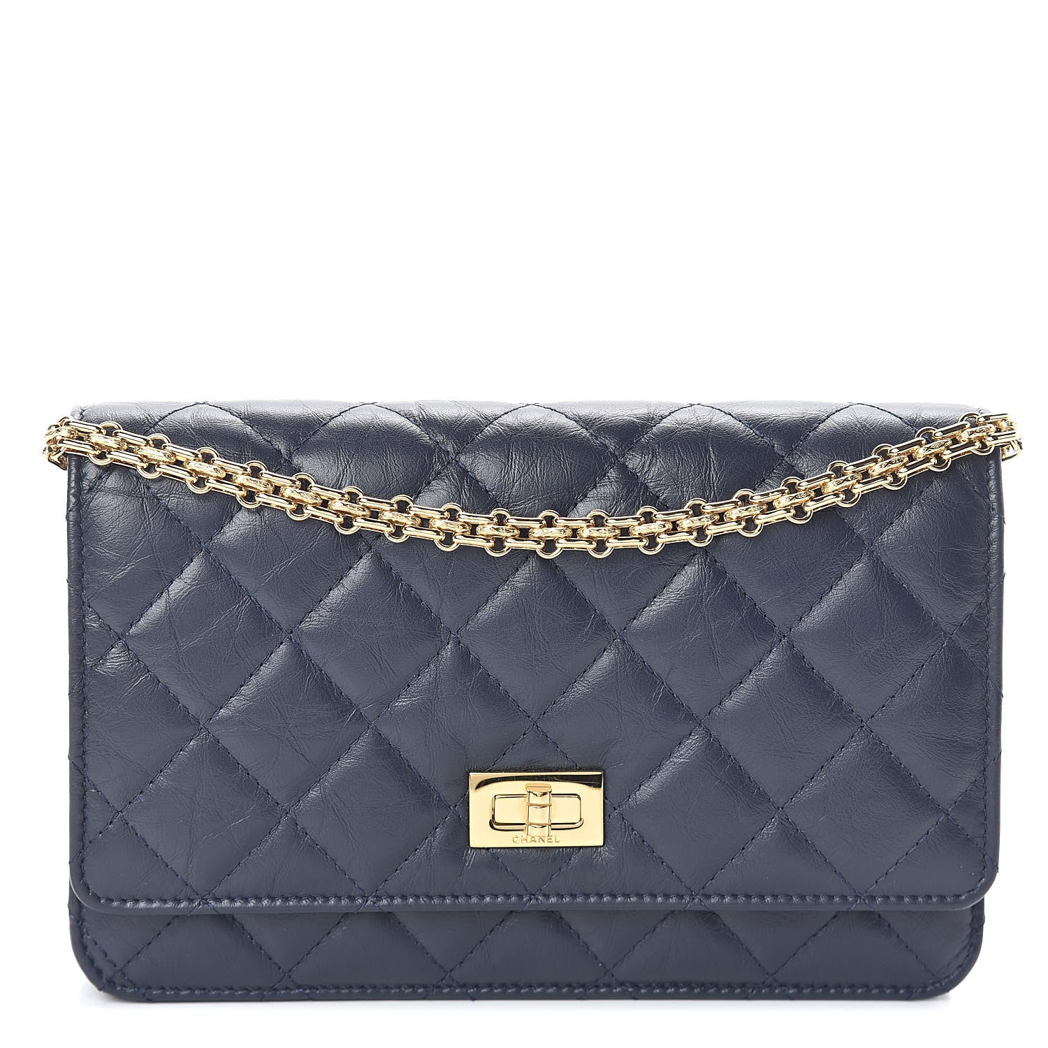 Chanel Aged Calfskin Quilted Reissue Wallet On Chain WOC Navy 1 of 11