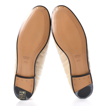 Gucci Raffia Elaphe Matelasse Horsebit Womens Jordaan Loafers 37.5 Natural Cream Brown 5 of 9