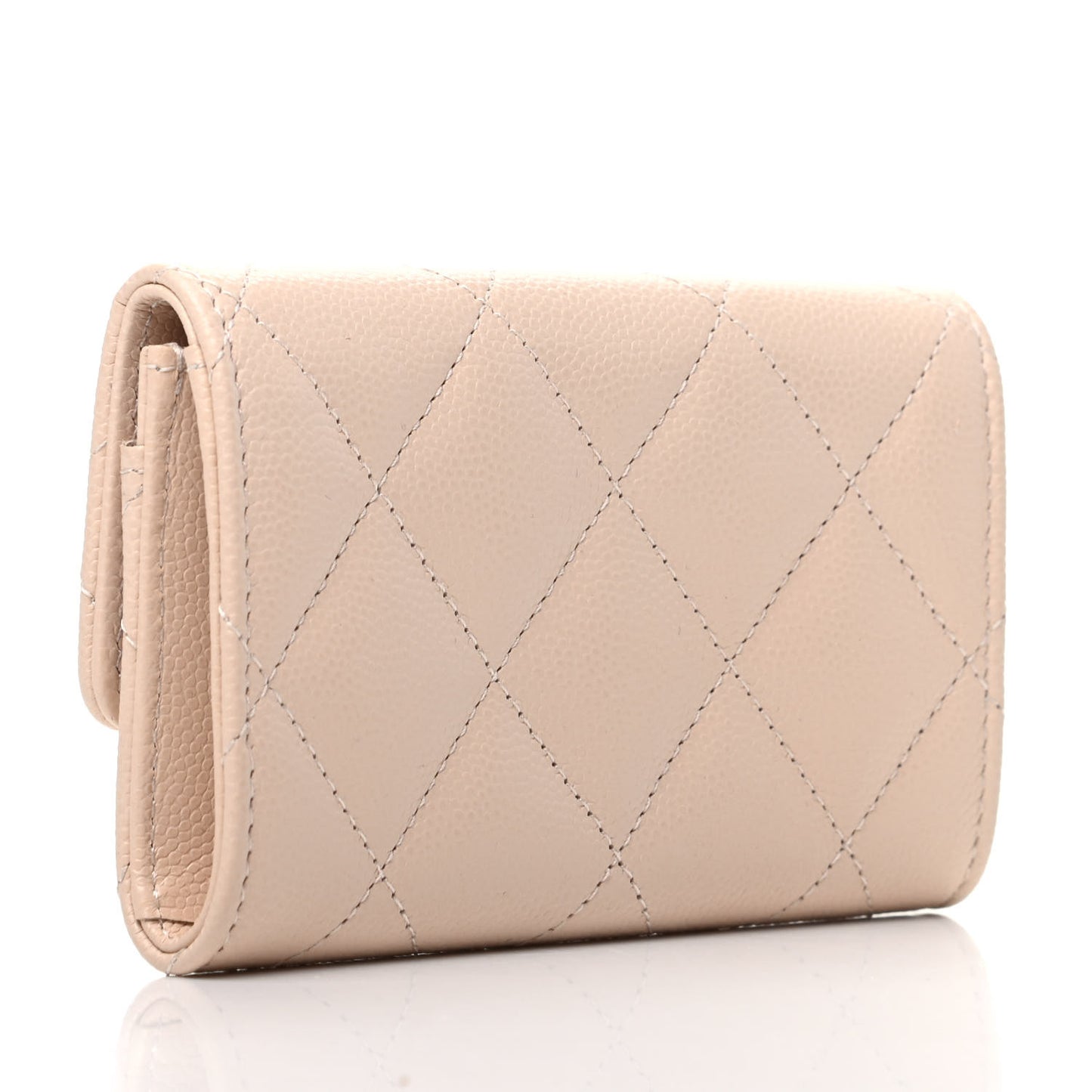 Caviar Pearl Quilted Coco Candy Flap Card Holder Beige