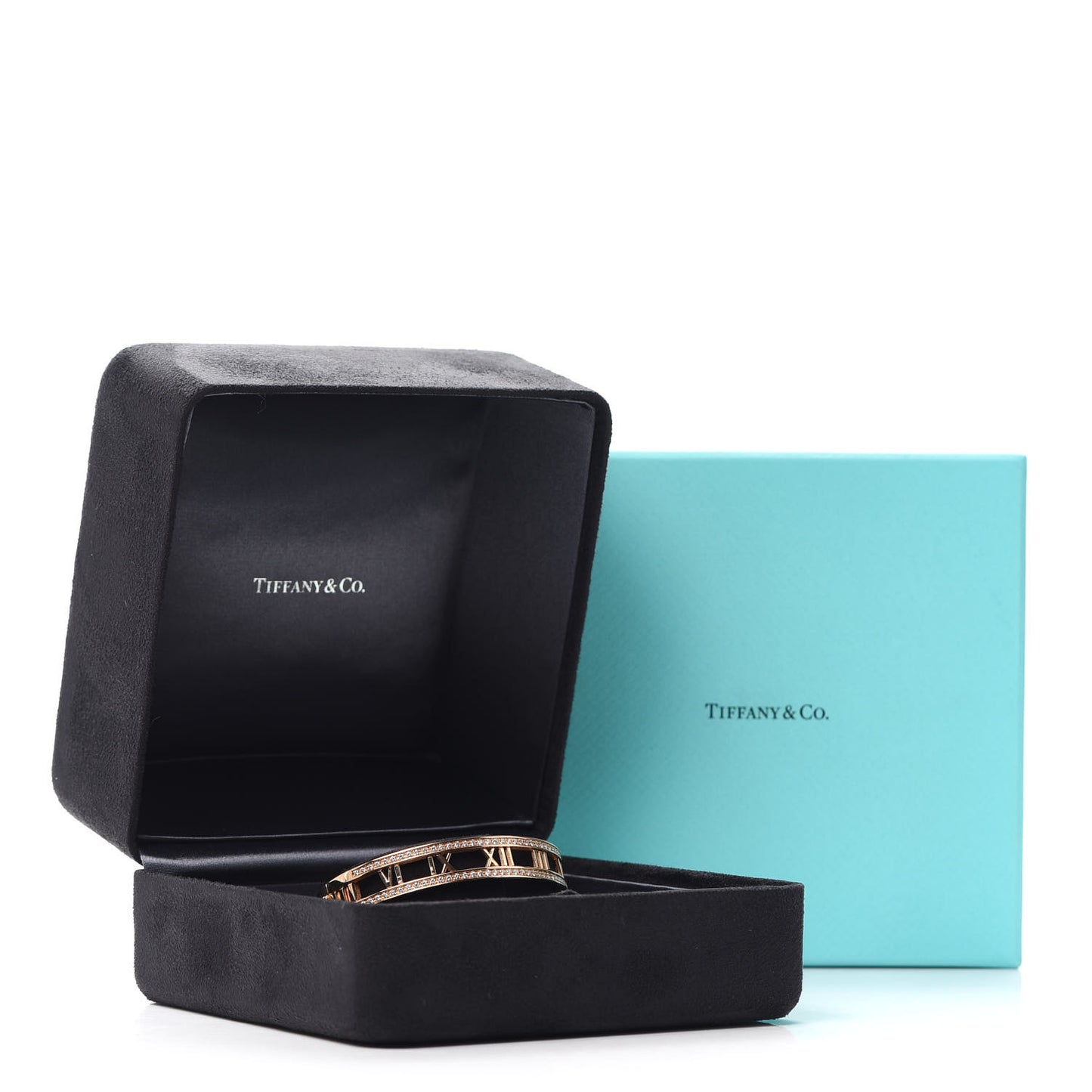 18K Rose Gold Diamond Atlas Open Hinged Bangle Bracelet
