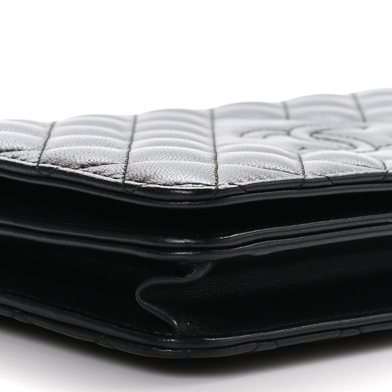 Chanel Lambskin Quilted Diamond CC Wallet On Chain WOC Black 10 of 12