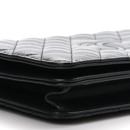 Chanel Lambskin Quilted Diamond CC Wallet On Chain WOC Black 10 of 12