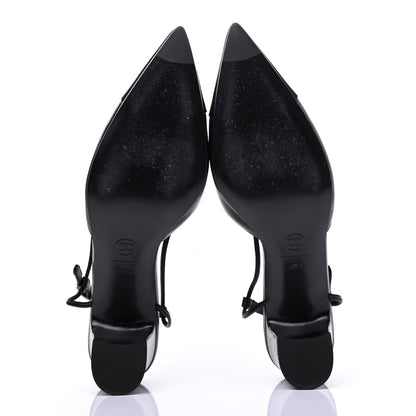Chanel Lambskin Satin Slingback Cap Toe Bow Pumps 39.5 Black 6 of 13