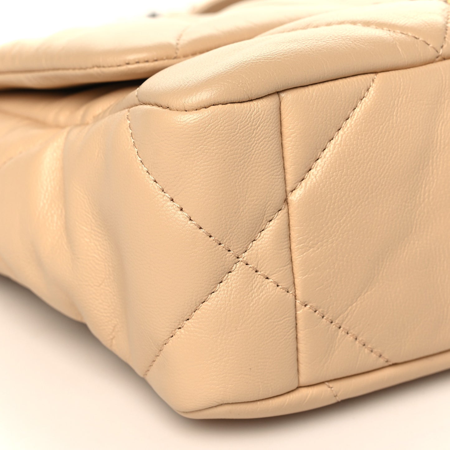 Goatskin Quilted Medium Chanel 19 Flap Beige