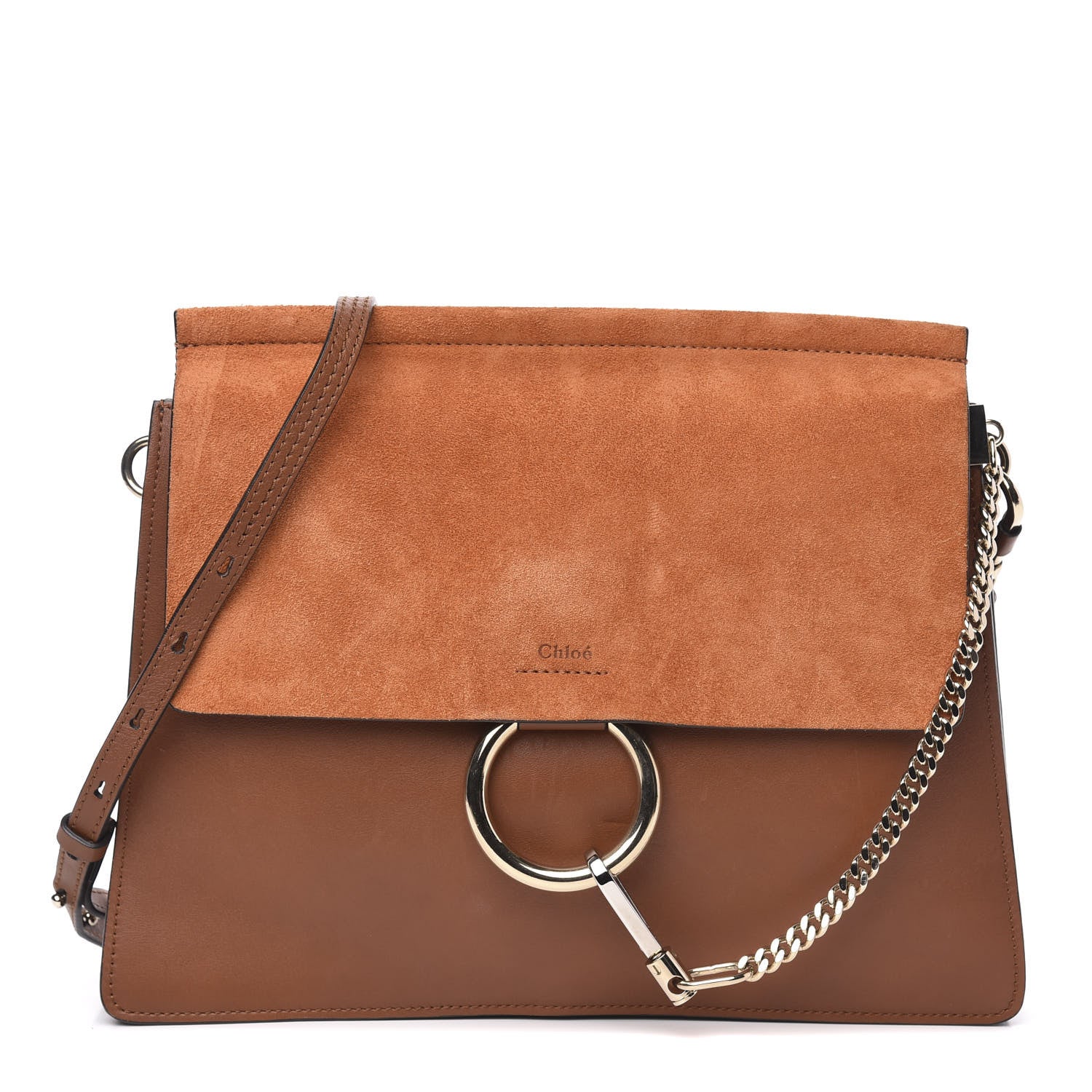 Chloe Suede Calfskin Medium Faye Shoulder Bag Tobacco 1 of 9