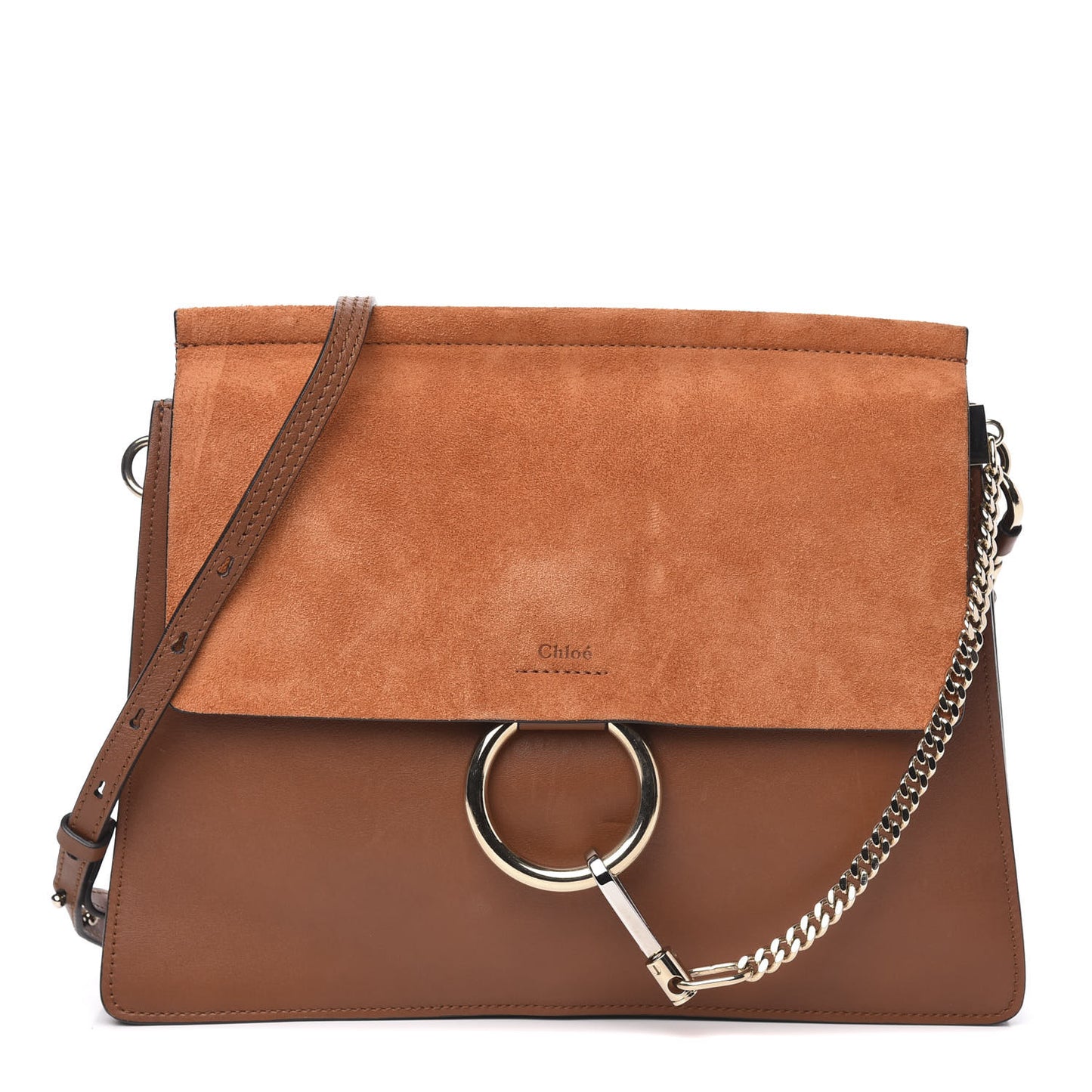 Suede Calfskin Medium Faye Shoulder Bag Tobacco