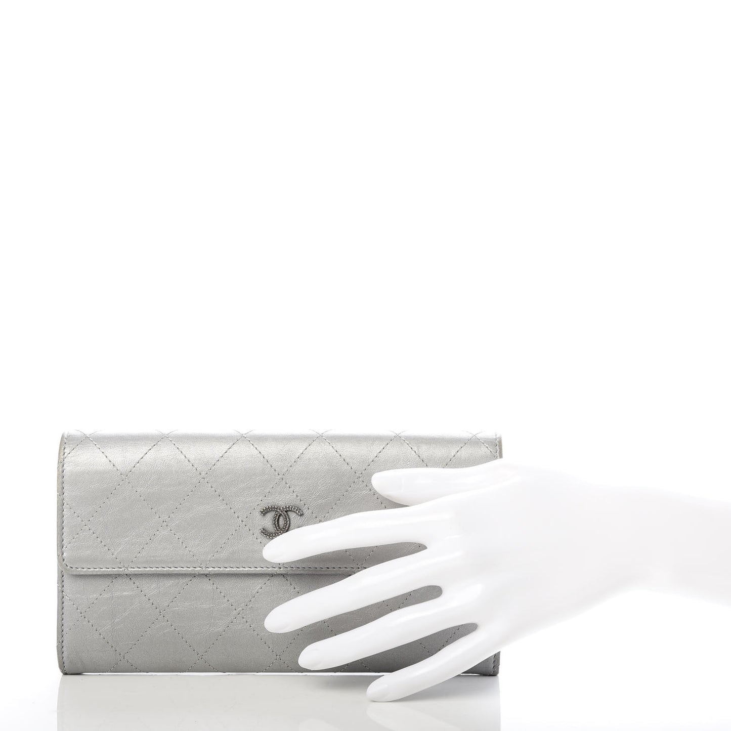 Aged Metallic Calfskin Large Palette Flap Wallet Silver