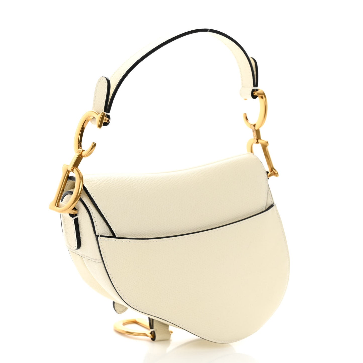 Grained Calfskin Mini Saddle Bag White