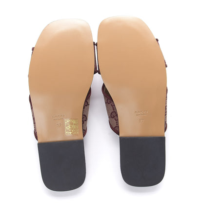 Gucci Canvas GG Monogram Womens Criss Cross Slide Sandals 37 Sahara Rubino Chardonnay 5 of 10