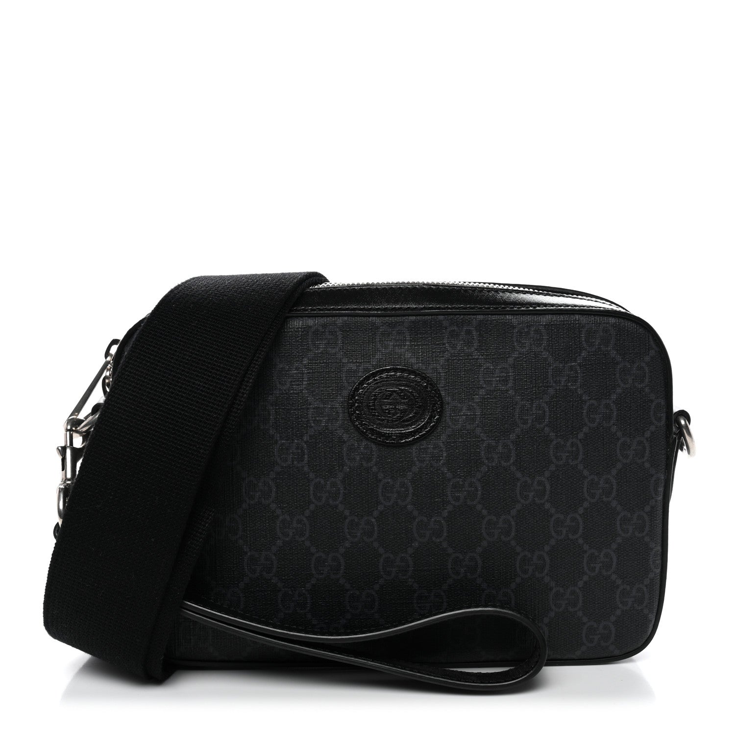 Gucci GG Supreme Monogram Azalea Calfskin Retro Interlocking G Wristlet Shoulder Bag Black 1 of 11