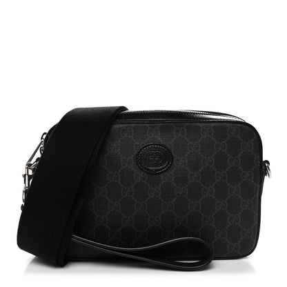 Gucci GG Supreme Monogram Azalea Calfskin Retro Interlocking G Wristlet Shoulder Bag Black 1 of 11