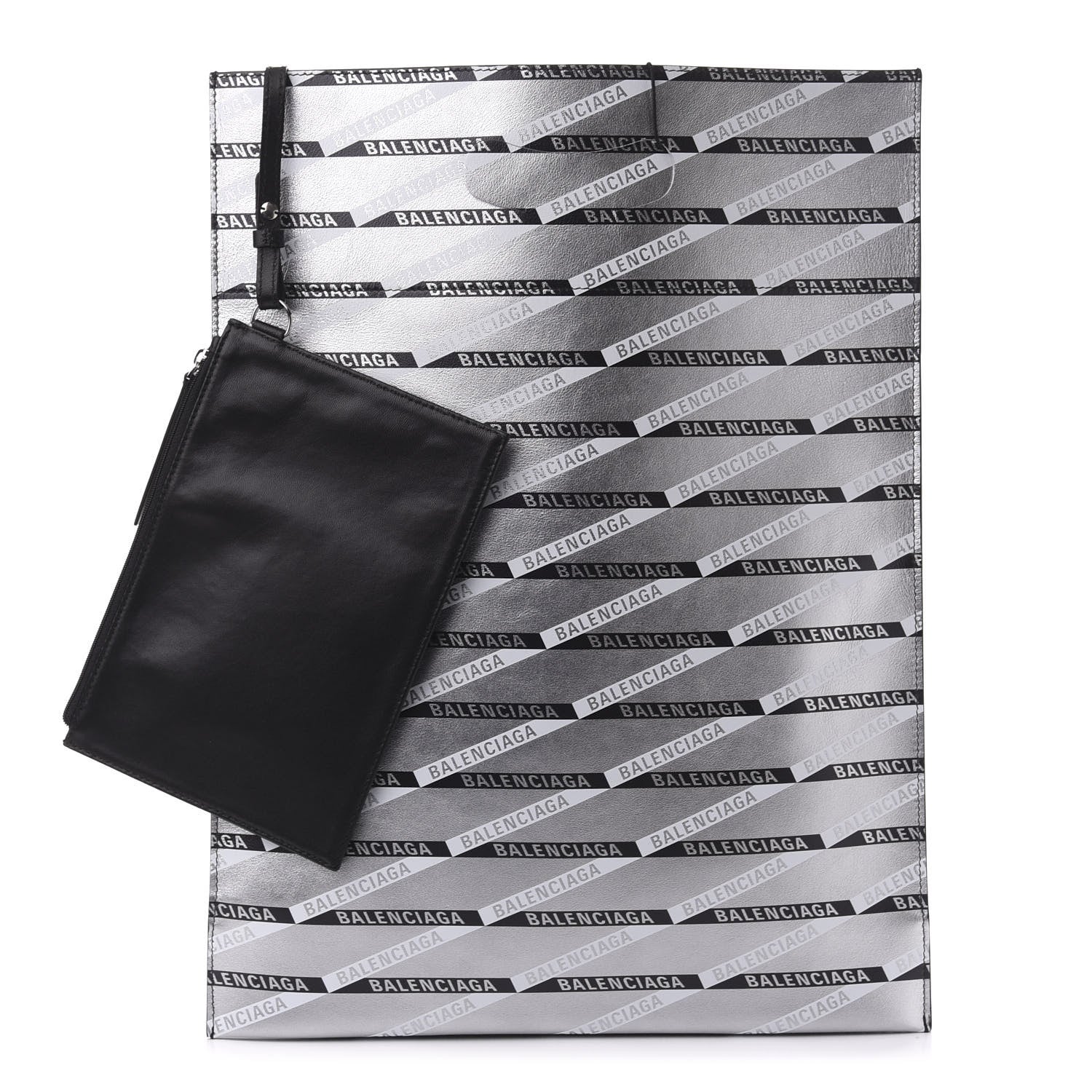 Balenciaga Metallic Calfskin Losange Monogram Plastic Bag Shopper S Silver Black White 1 of 7
